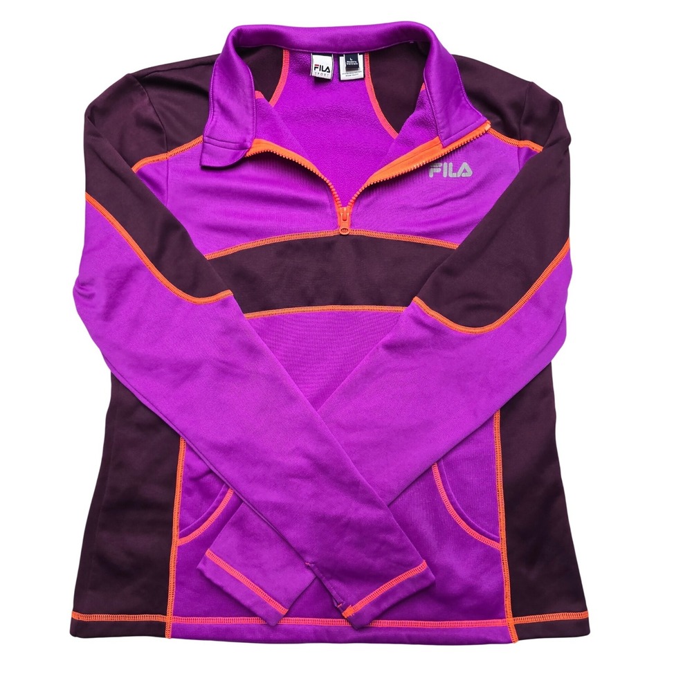 Fila Sport 1/4 Zip Fleece Pullover Thumbhole Activewear Purple Maroon Womens L